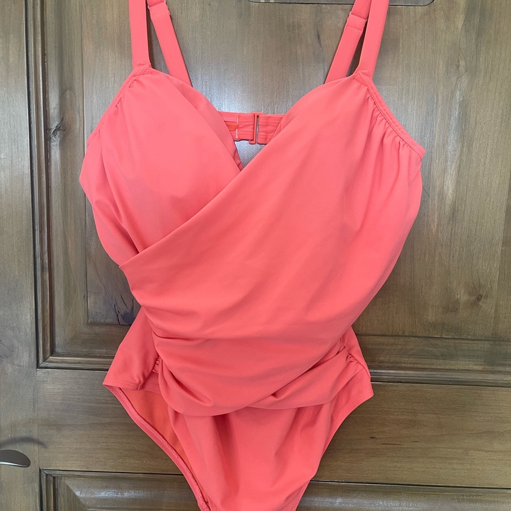 Womens 1x plus Swim Coral One-Piece Swimsuit